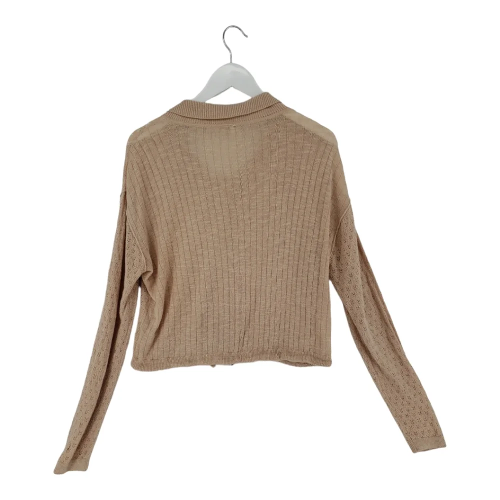 Free People Betty Linen Blend Pointelle Collared Sweater Large Dusty Pink